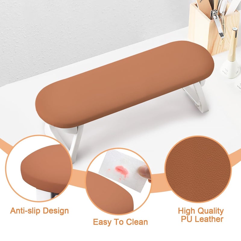 Subay Arm Rest for Nails Tech, Foldable PU Leather Nail Hand Rest for Hand Holder, Arm Rest Pillow Stand with Nail Art Table Mat for Manicure, Nail Art Accessories Tool for Salon Home Use - Caramel - Image 4